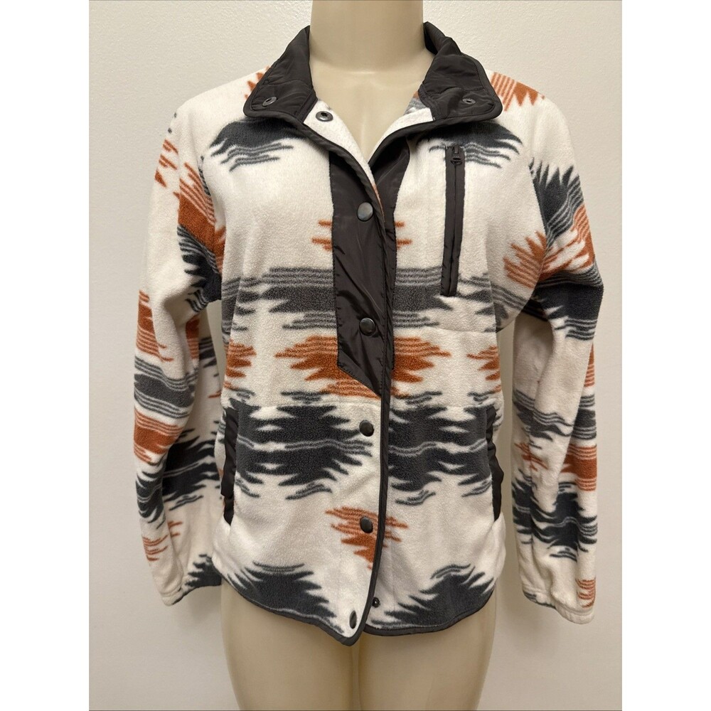 Aztec Western Southwestern Snap Button Closure Fleece Jacket Top Size Small